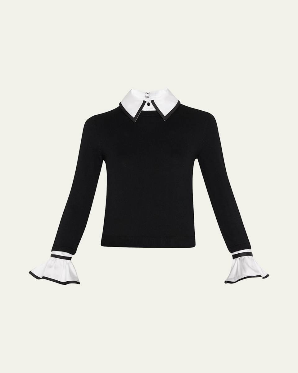 Justina Woven Combo Long-Sleeve Pullover
